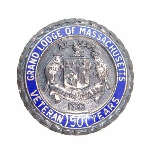 VINTAGE GRAND LODGE OF MASSACHUSETTS VETERAN 50 YEARS AE & AM‎ SILVER 925 PIN